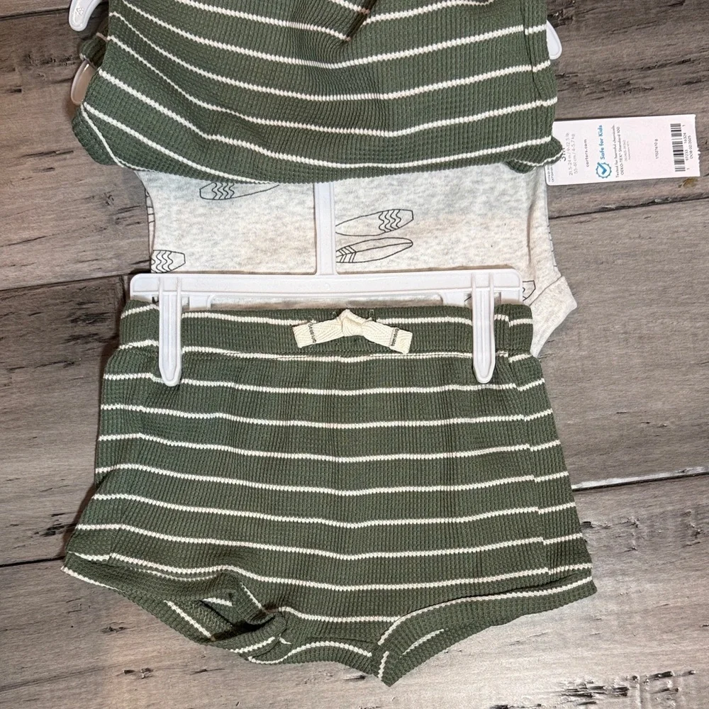 NWT Carter's Olive Stripe & Heather Surfboard Sleeveless Baby Bodysuits